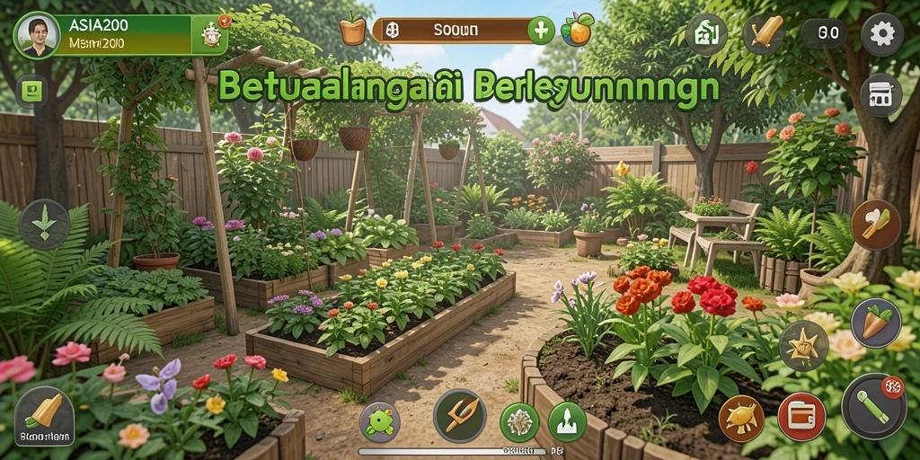 Tangkapan layar ASIA200 menunjukkan aktivitas berkebun yang seru dan penuh warna.
