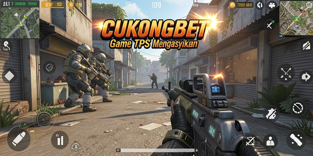Screenshot utama CUKONGBET menampilkan aksi intense dalam gameplay TPS.