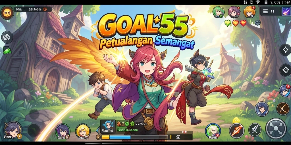 Tampilan menarik dari gameplay GOAL55 dengan karakter anime yang menawan.