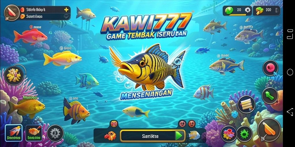 Screenshot gameplay KAWI777 dengan efek tembak ikan yang memukau.