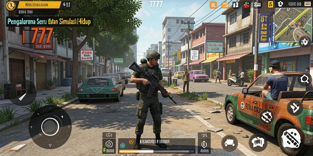 Screenshot gameplay L777 yang menampilkan interaksi karakter dalam simulasi.