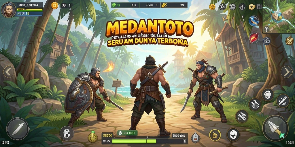 Screenshot gameplay MEDANTOTO yang menunjukkan dunia terbuka yang luas.