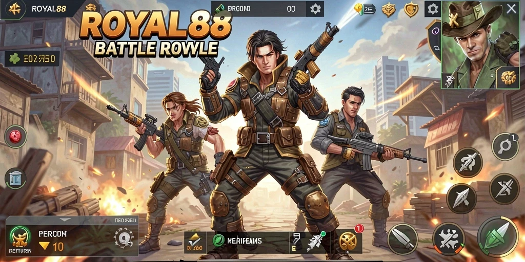 Tampilan gameplay seru dalam ROYAL88 dengan aksi Battle Royale.