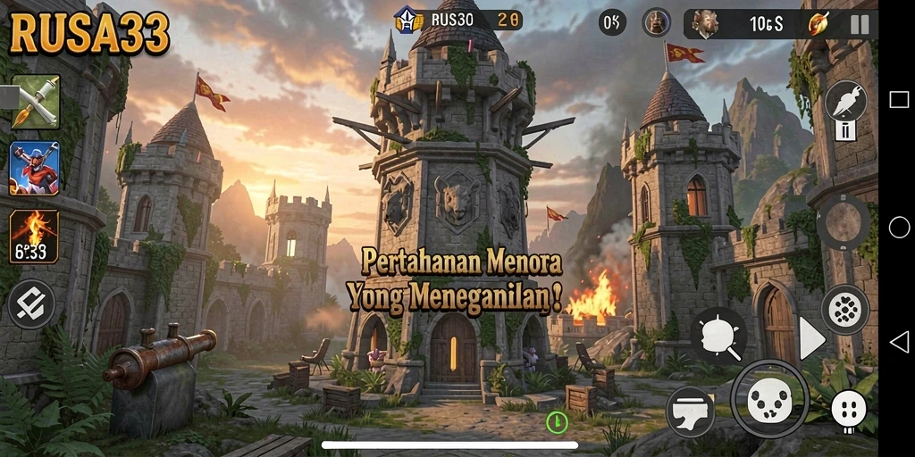Tangkapan layar RUSA33 menampilkan gameplay menara pertahanan yang menarik.